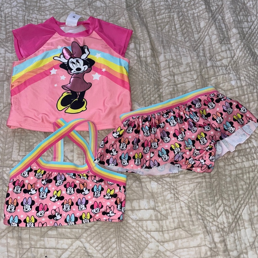Disney Minnie Mouse 3 Piece Bathing suit Size 7/8